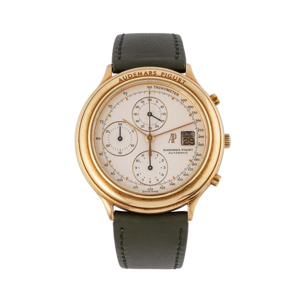 AUDEMARS PIGUET - AUDEMARS PIGUET - HUITIEME CHRONOGRAPH CRONOGRAFO IN ORO GIALLO 18K A CARICA AUTOMATICA CON QUADRANTE ARGENTE' E DATARIO AD ORE TRE.
