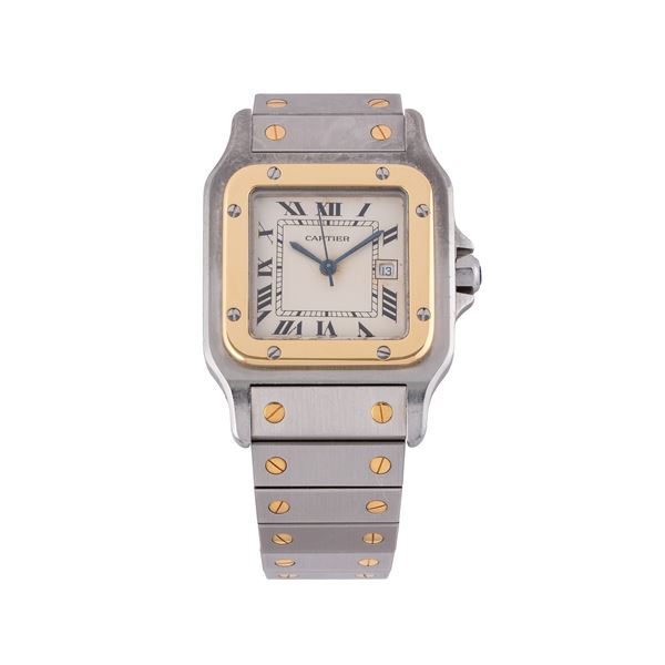 CARTIER - CARTIER - SANTOS CARREE' OROLOGIO SOLO TEMPO A CARICA AUTOMATICA IN ACCIAIO E ORO GIALLO 18KT CON QUADRANTE CREMA