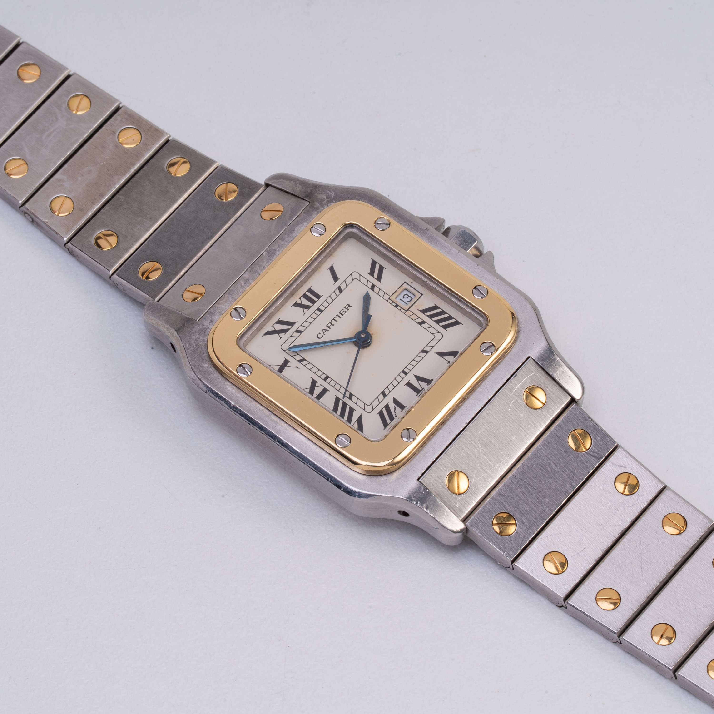 Cartier - Santos Carreé 2961, orologio solo tempo automatico in acciaio e oro giallo 18 kt