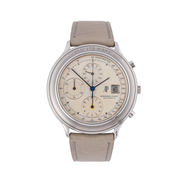 AUDEMARS PIGUET - AUDEMARS PIGUET - HUITIEME CHRONOGRAPH CRONOGRAFO A CARICA AUTOMATICA IN ACCIAIO A TRE CONTATORI E DATARIO AD ORE TRE.