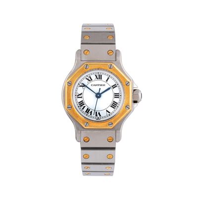 Santos Octagon 0907 — orologio solo tempo a carica automatica in acciaio e oro 18 kt