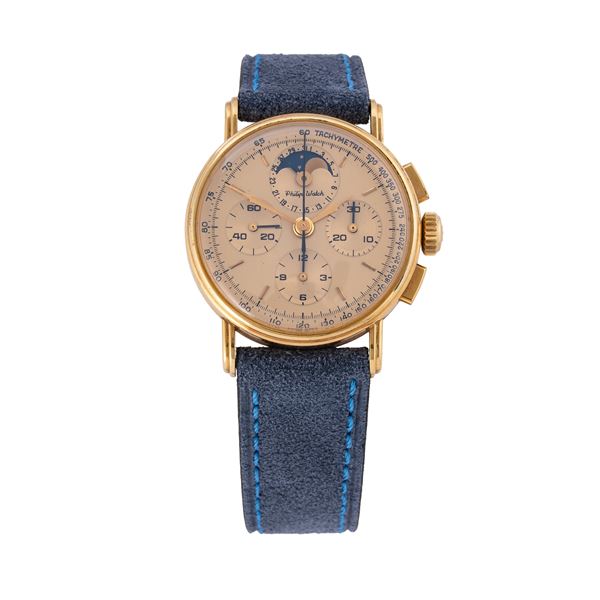 PHILIP WATCH - PHILIP WATCH - CHRONO CALENDAR CRONOGRAFO A CARICA MANUALE IN ORO GIALLO 18KT CON DATARIO, FASI LUNA AD ORE DODICI E CASSA A SCALINO