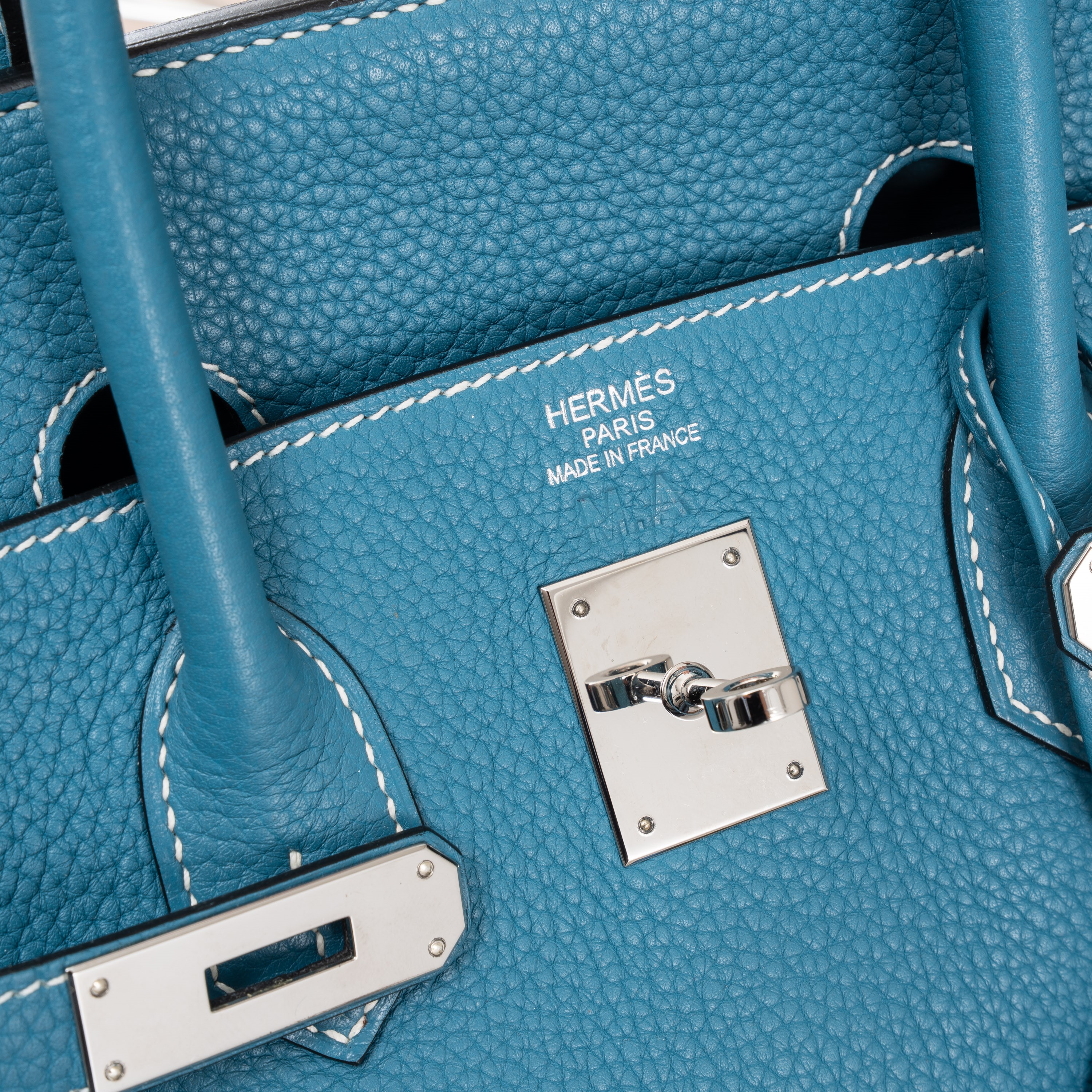 Hermès - Birkin 35 retourné in Togo “Blue Jean” con ferramenta in palladio, 2011