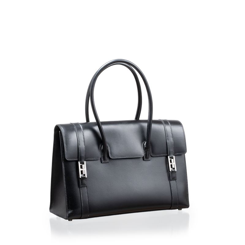 Hermès - Borsa “Drag” in pellame box nero, metalleria cromata lucida (2003)