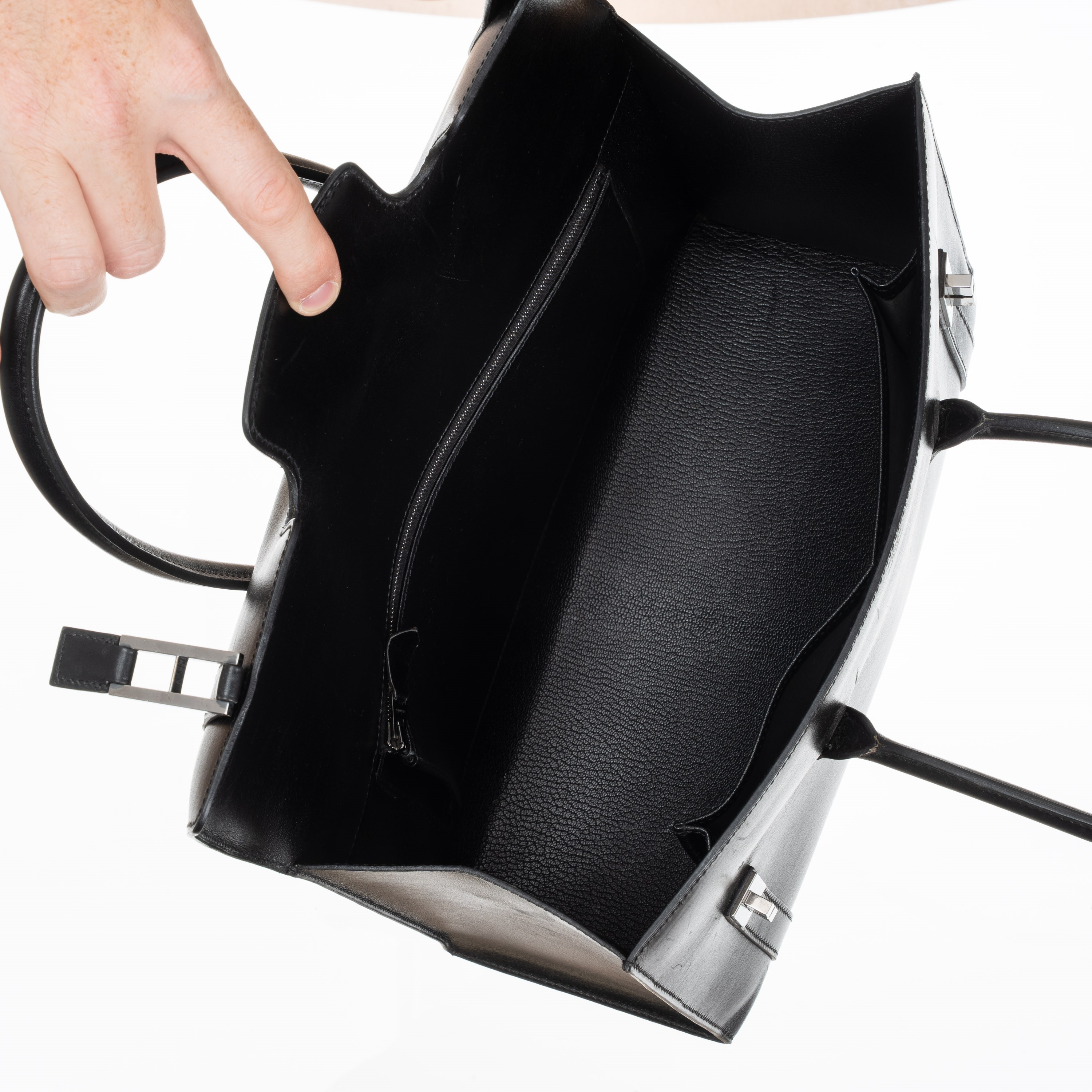 Hermès - Borsa “Drag” in pellame box nero, metalleria cromata lucida (2003)