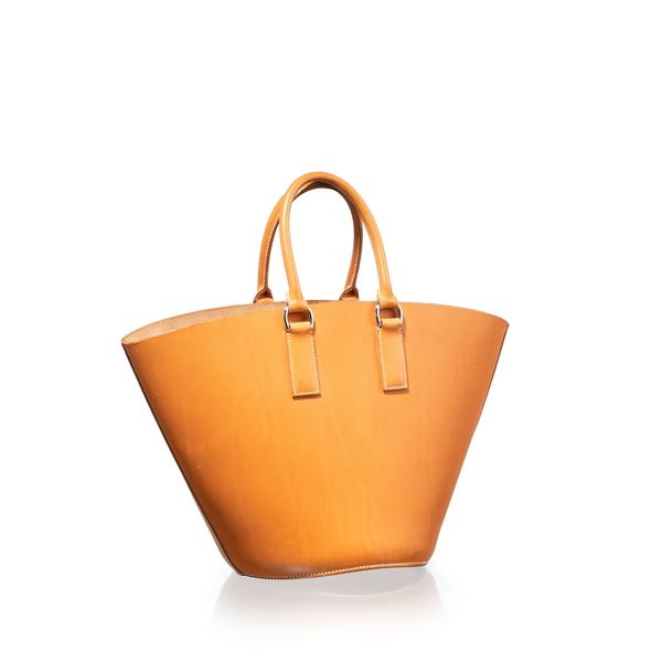HERMÈS - HERMÈS SECCHIELLO CABAS VACHE NATURELLE PALLADIUM HARDWARE 2007
