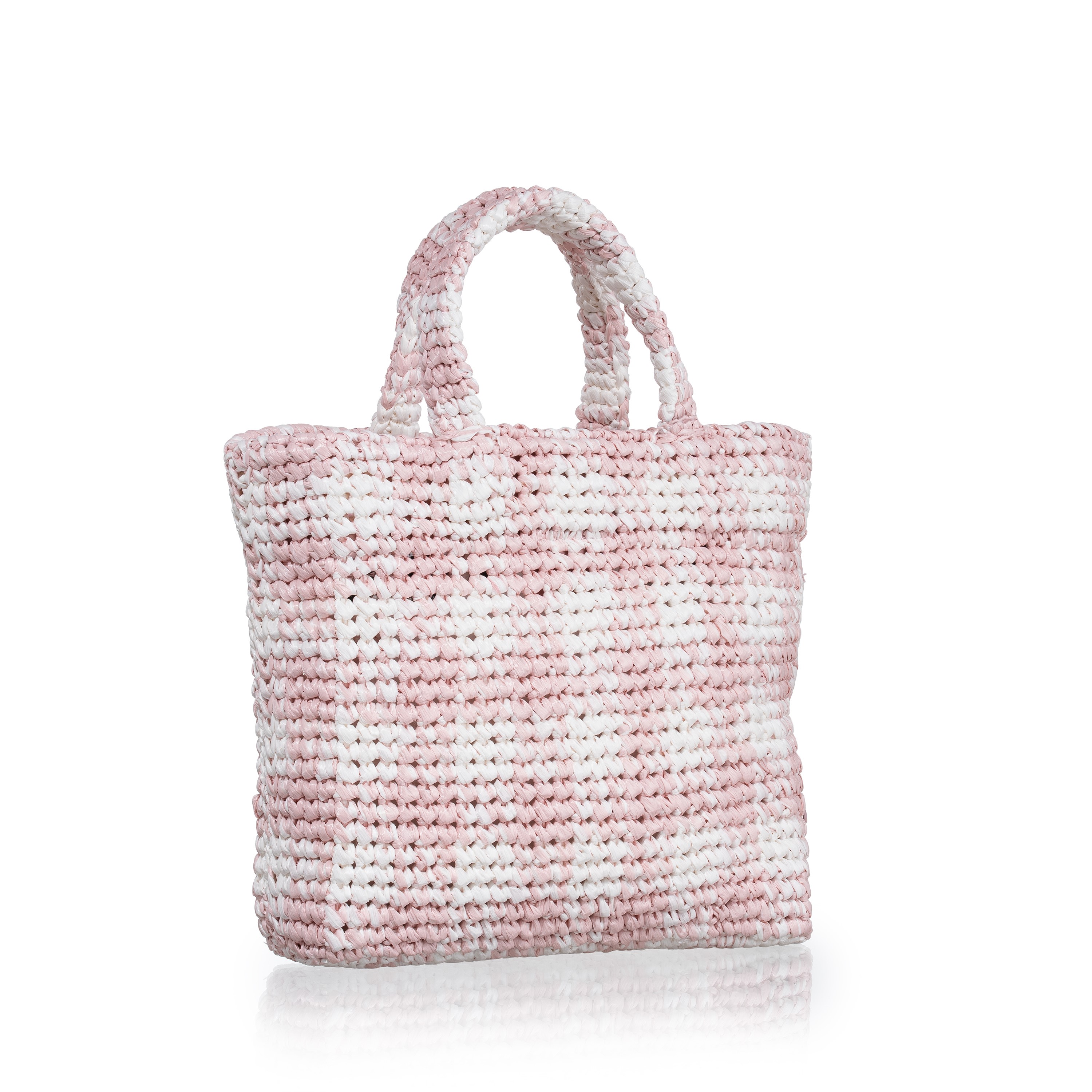 Prada - Shopper a mano in tessuto effetto rafia bianco e rosa