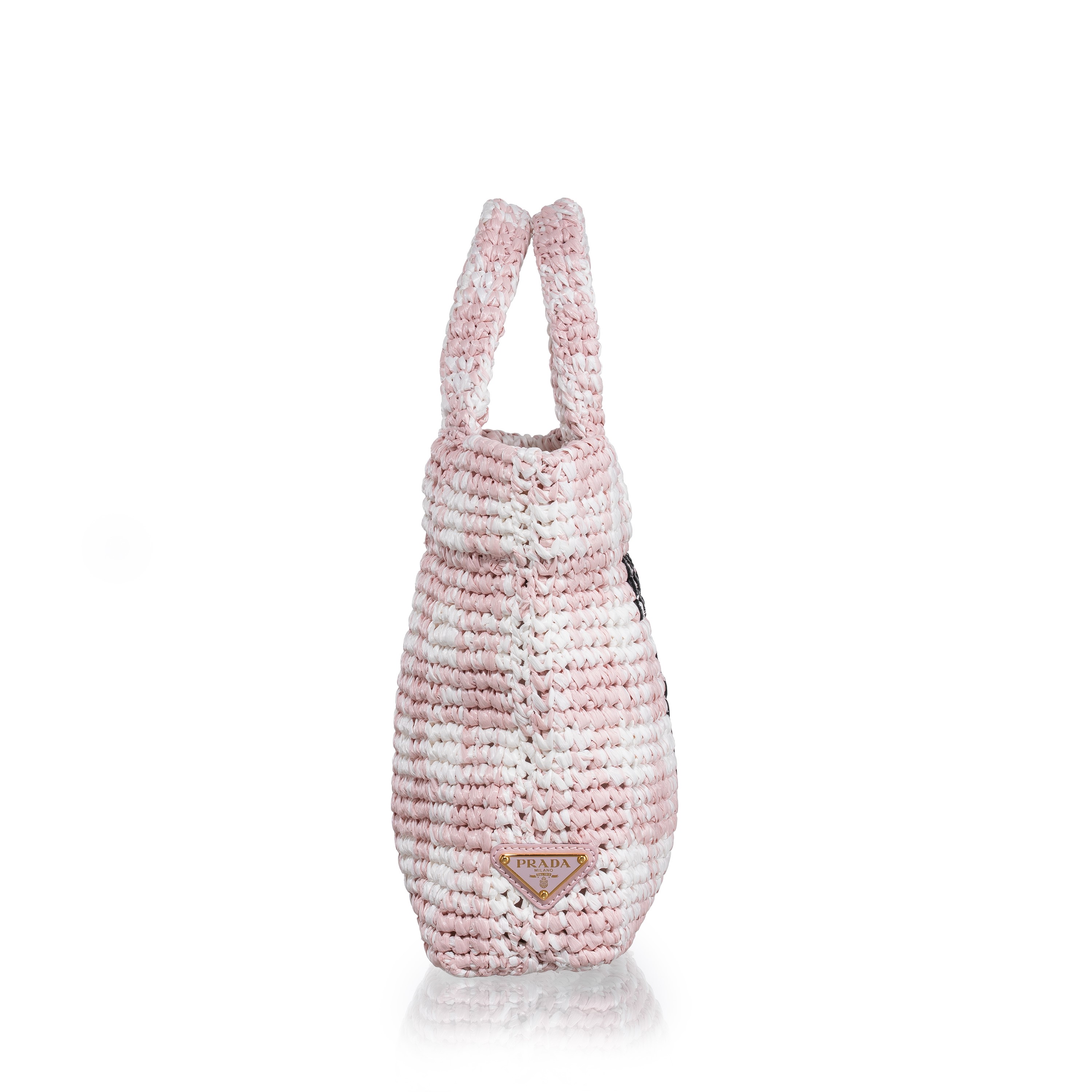 Prada - Shopper a mano in tessuto effetto rafia bianco e rosa