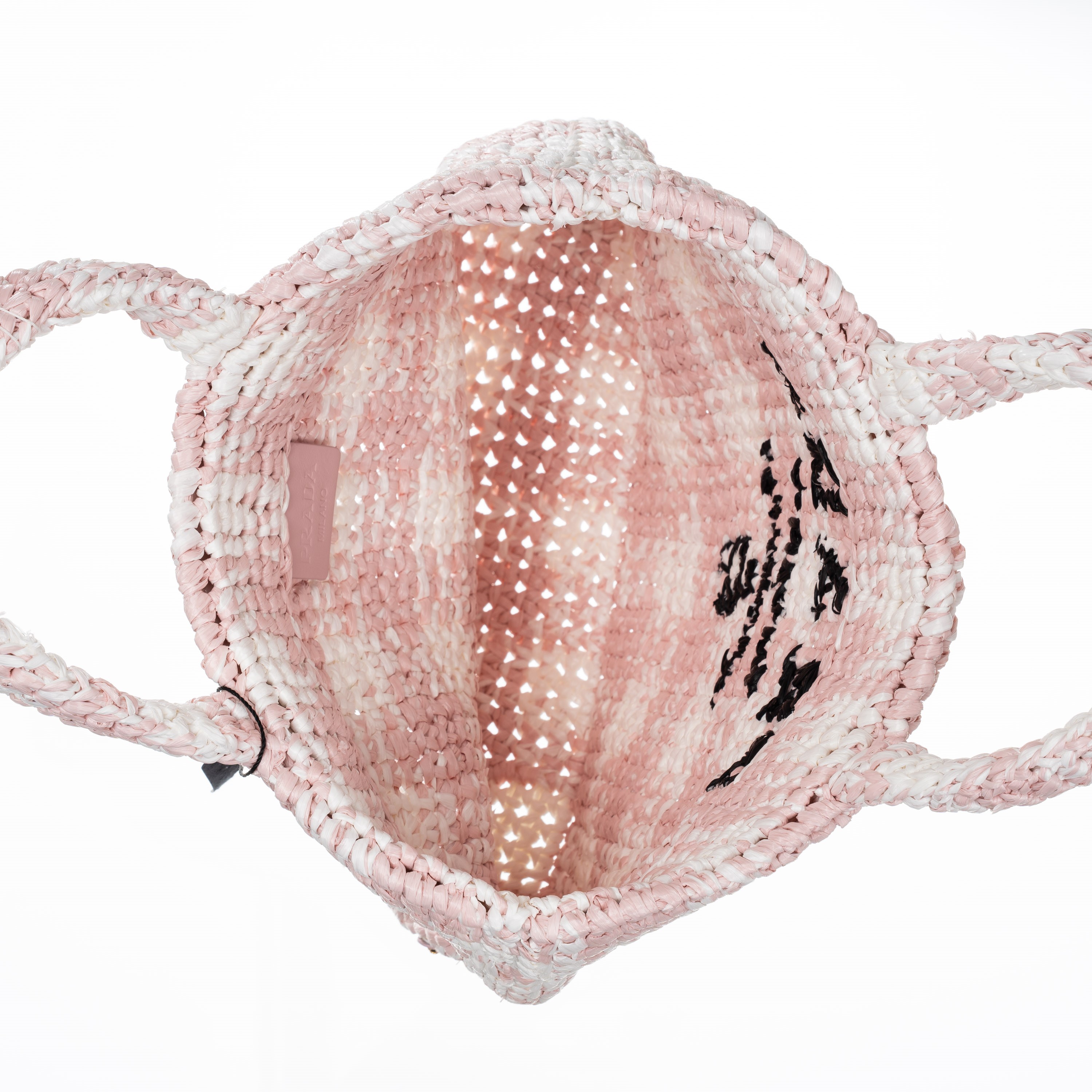 Prada - Shopper a mano in tessuto effetto rafia bianco e rosa