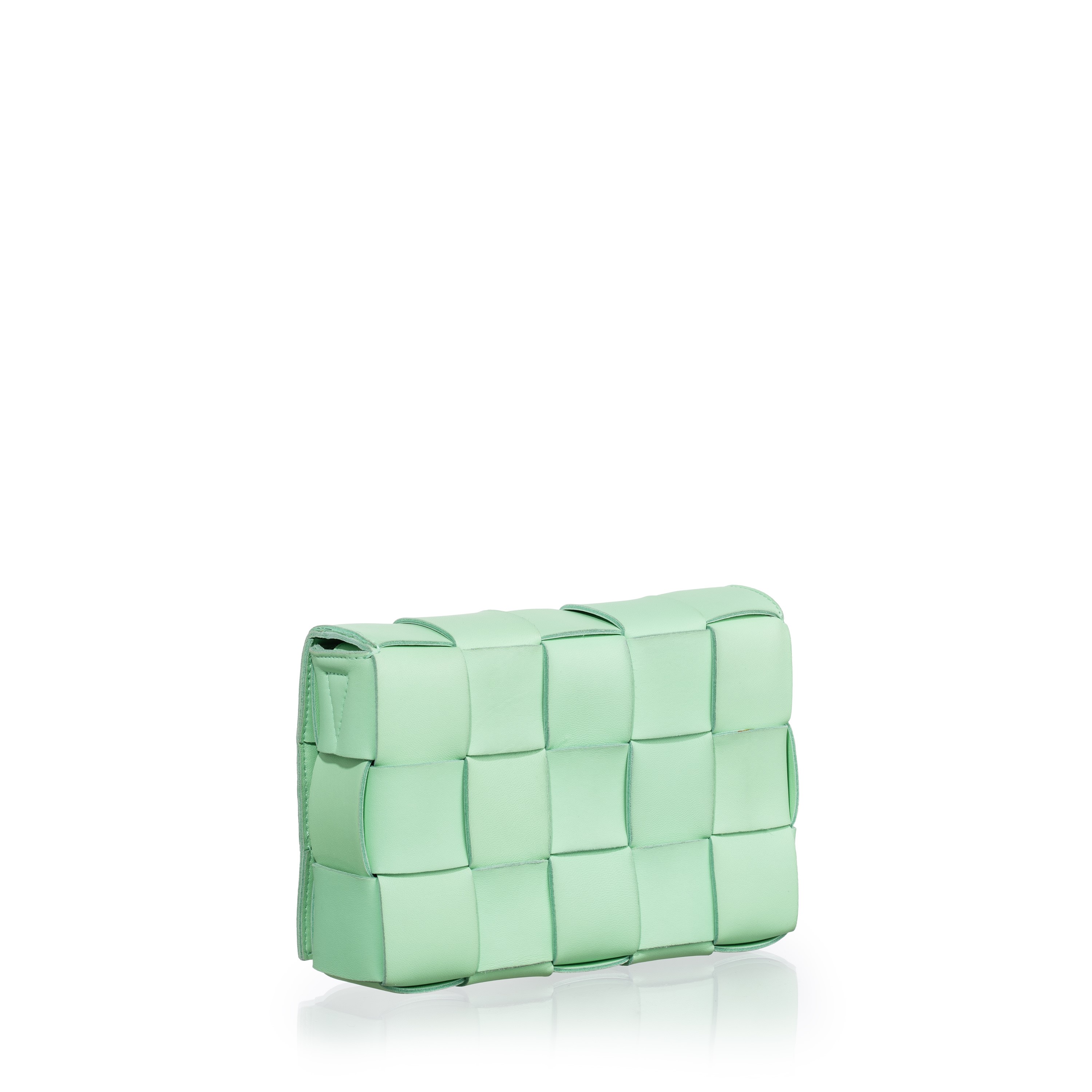 Bottega Veneta - Borsa a tracolla “Cassette” in pelle d’agnello con motivo intreccio color verde ...