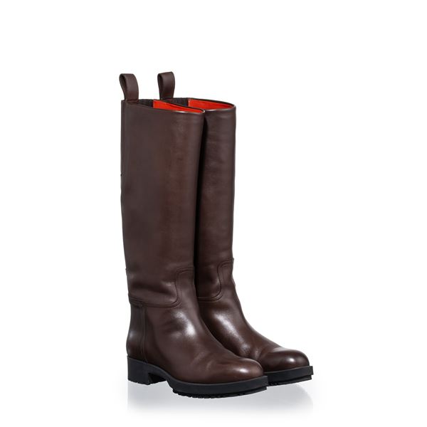 HERMÈS - HERMÈS STIVALI STEEPLE IN PELLE MARRONE E SUOLA GOMMATA NERA - TAGLIA 37
