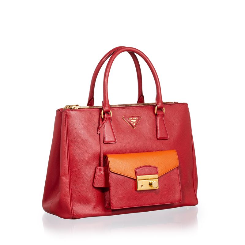 Prada - Galleria bicolor Fuoco Papaya in pelle Saffiano