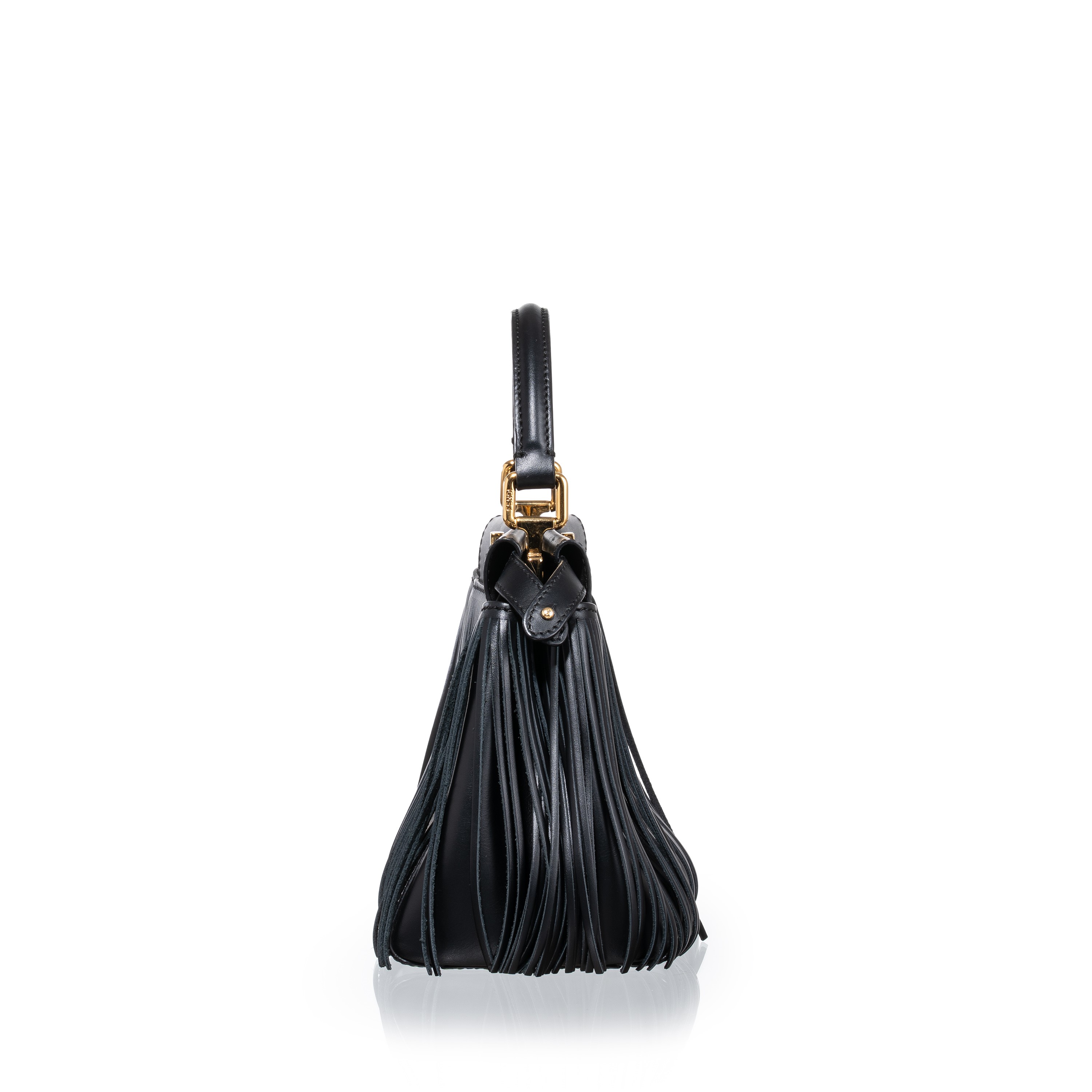 Fendi - Mini Peekaboo in pelle di vitello nera con dettagli in frange