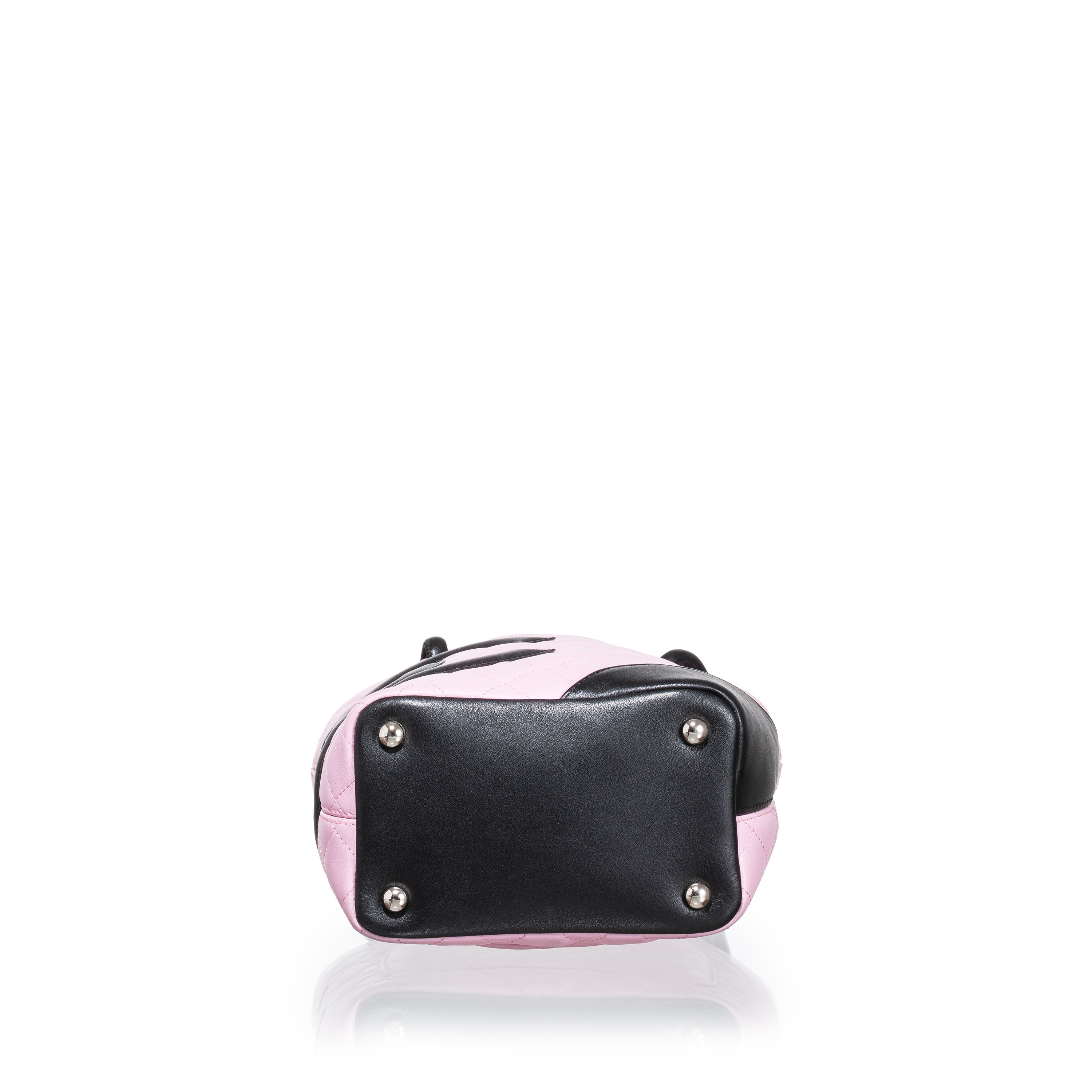 Chanel - Borsa a mano Cambon in pelle d’agnello rosa e nera con hardware palladio (2004-2005)