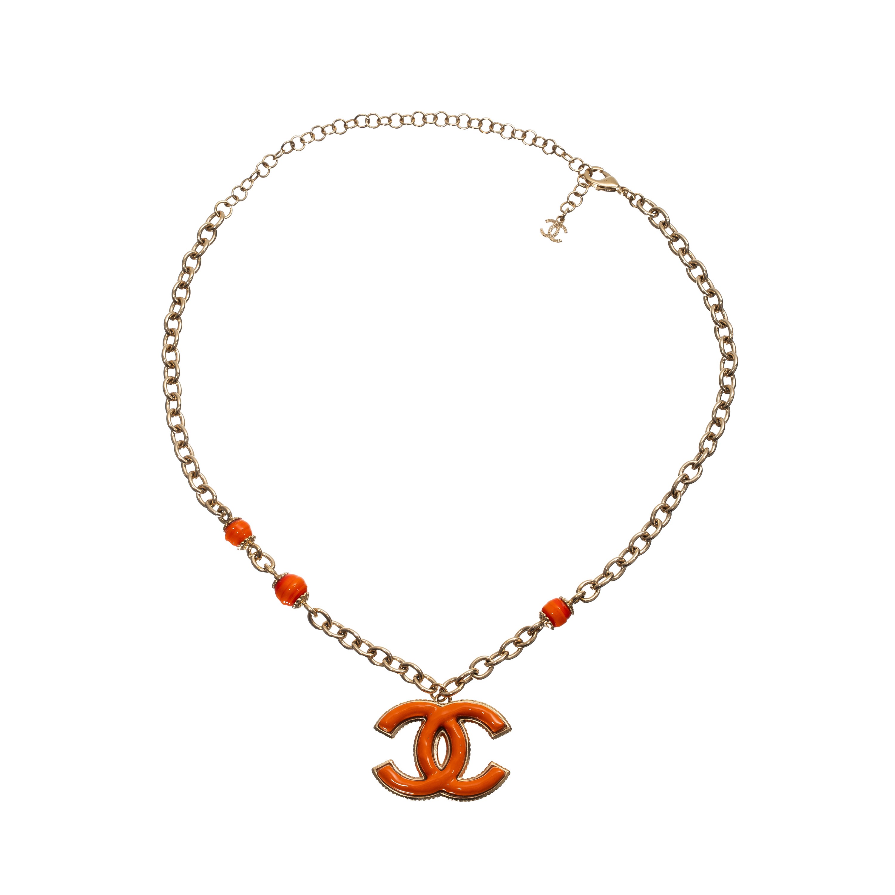 Chanel - Collana girocollo con ciondolo CC smaltato arancione