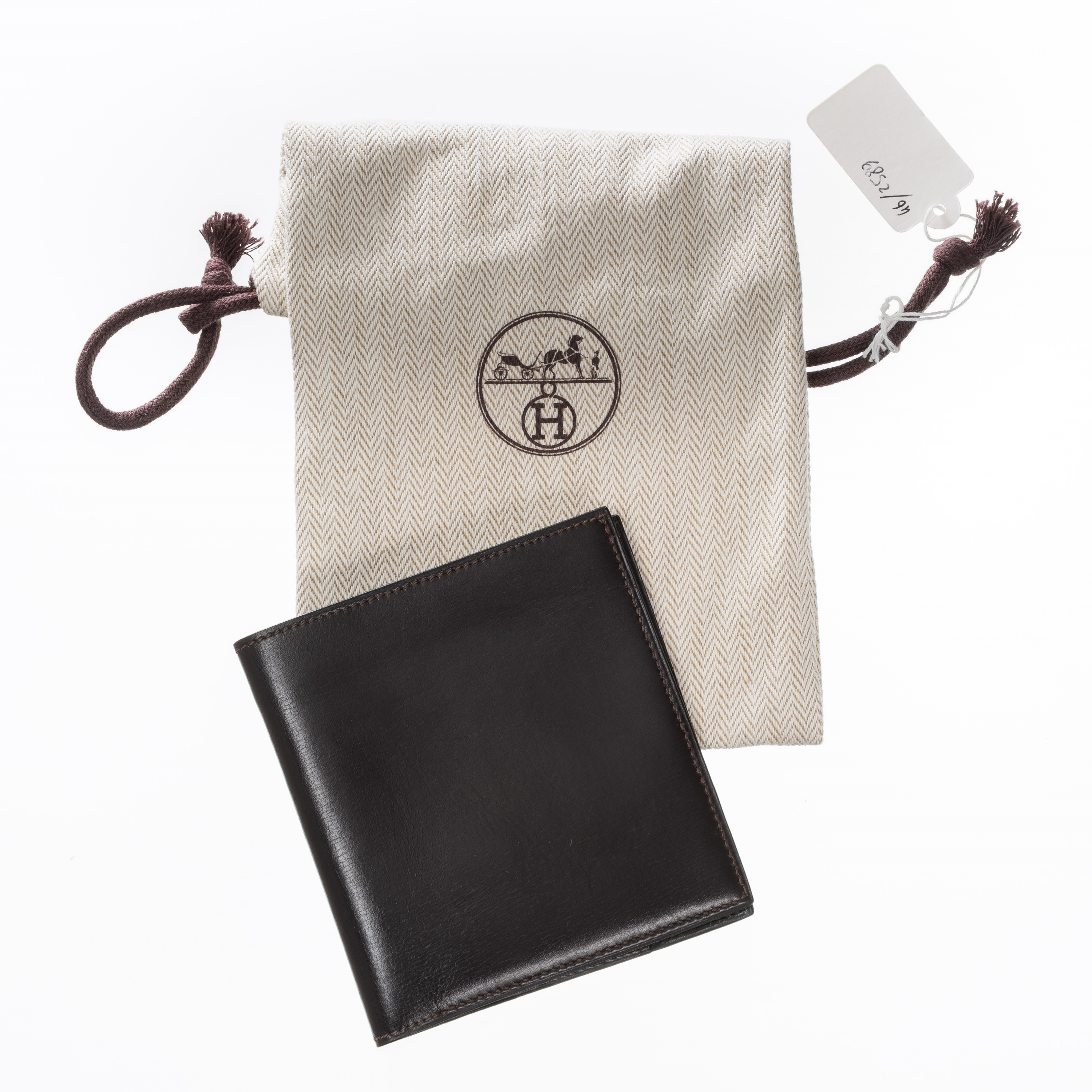 Hermès - Portafoglio porta assegni in pellame box marrone (1979)