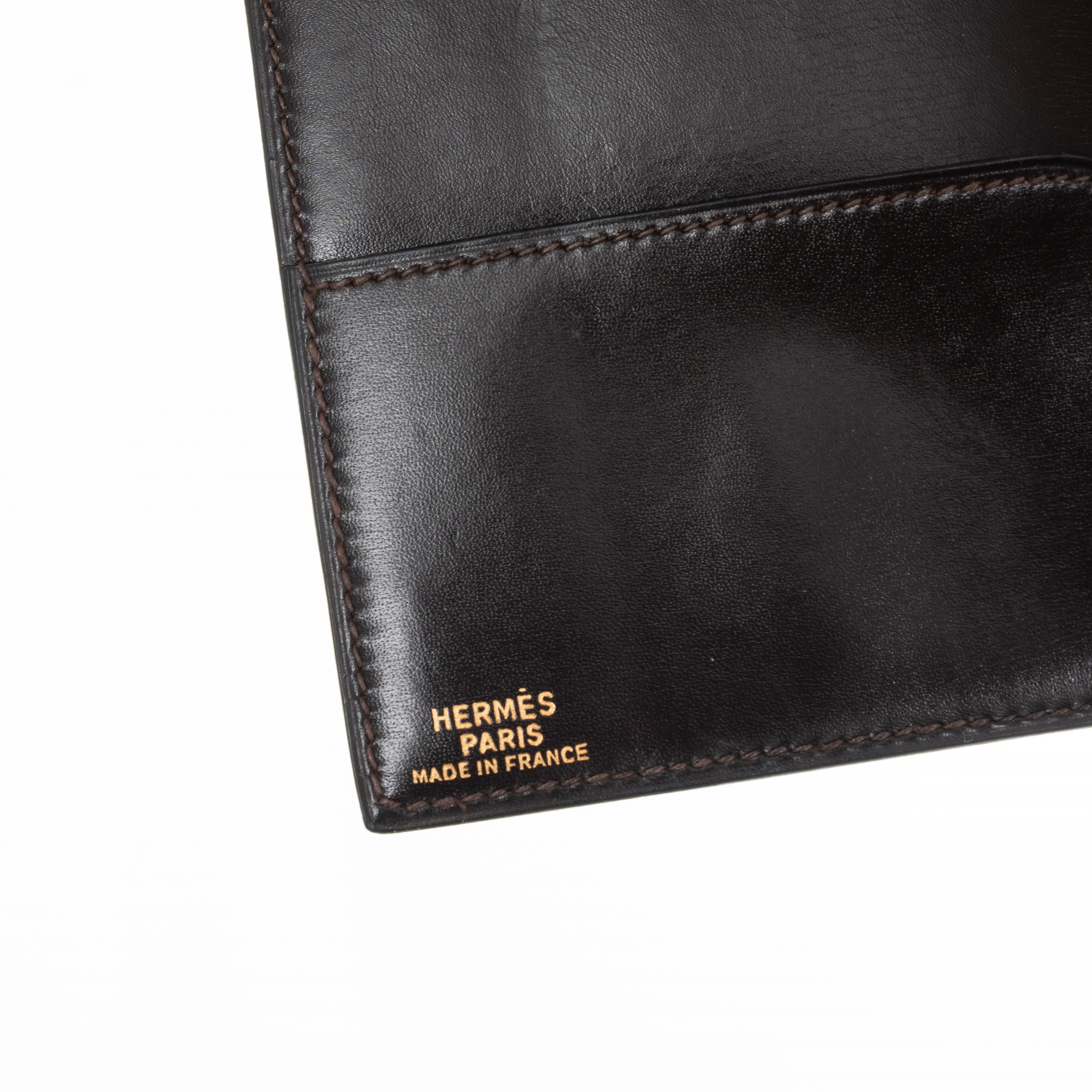 Hermès - Portafoglio porta assegni in pellame box marrone (1979)