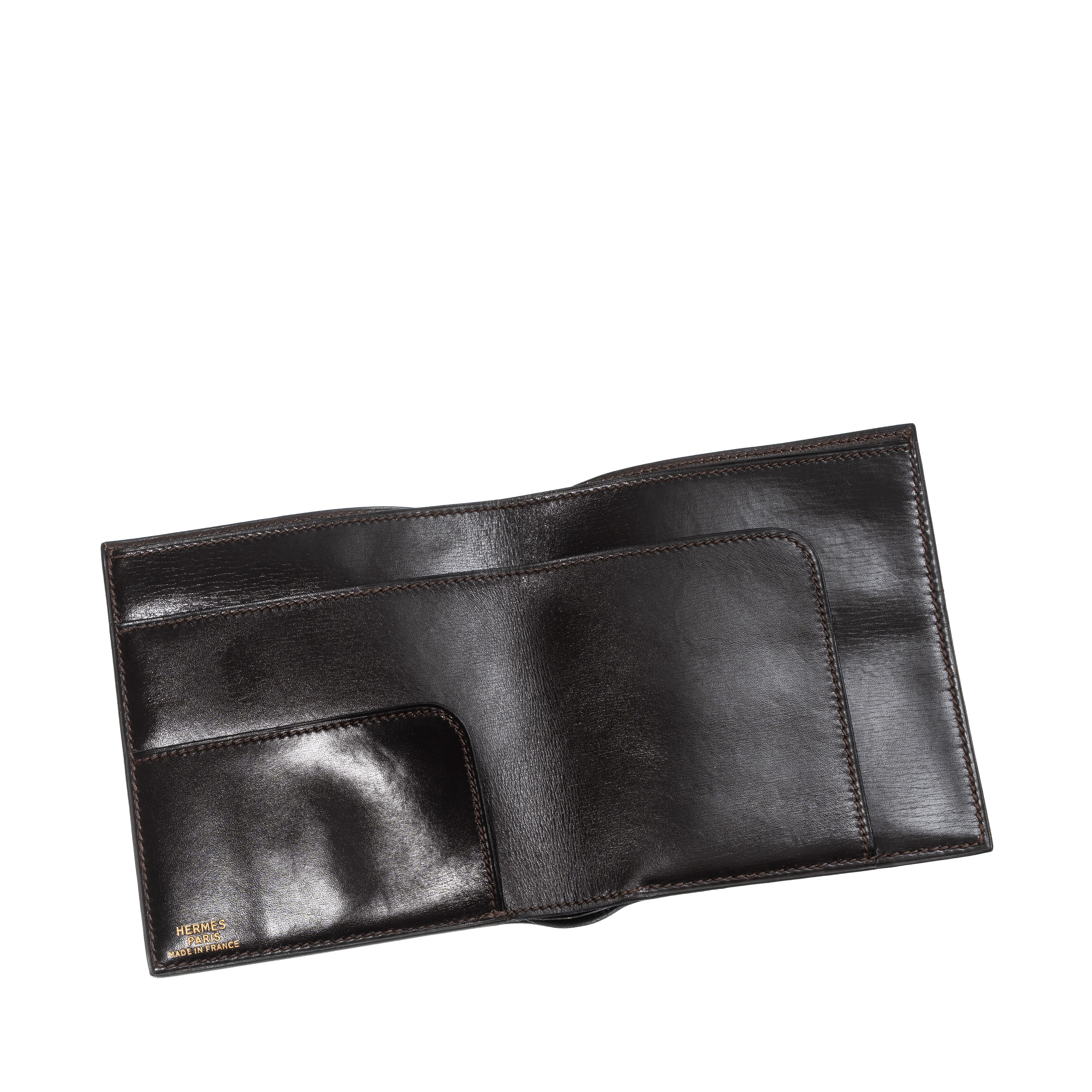 Hermès - Portafoglio porta assegni in pellame box marrone (1979)