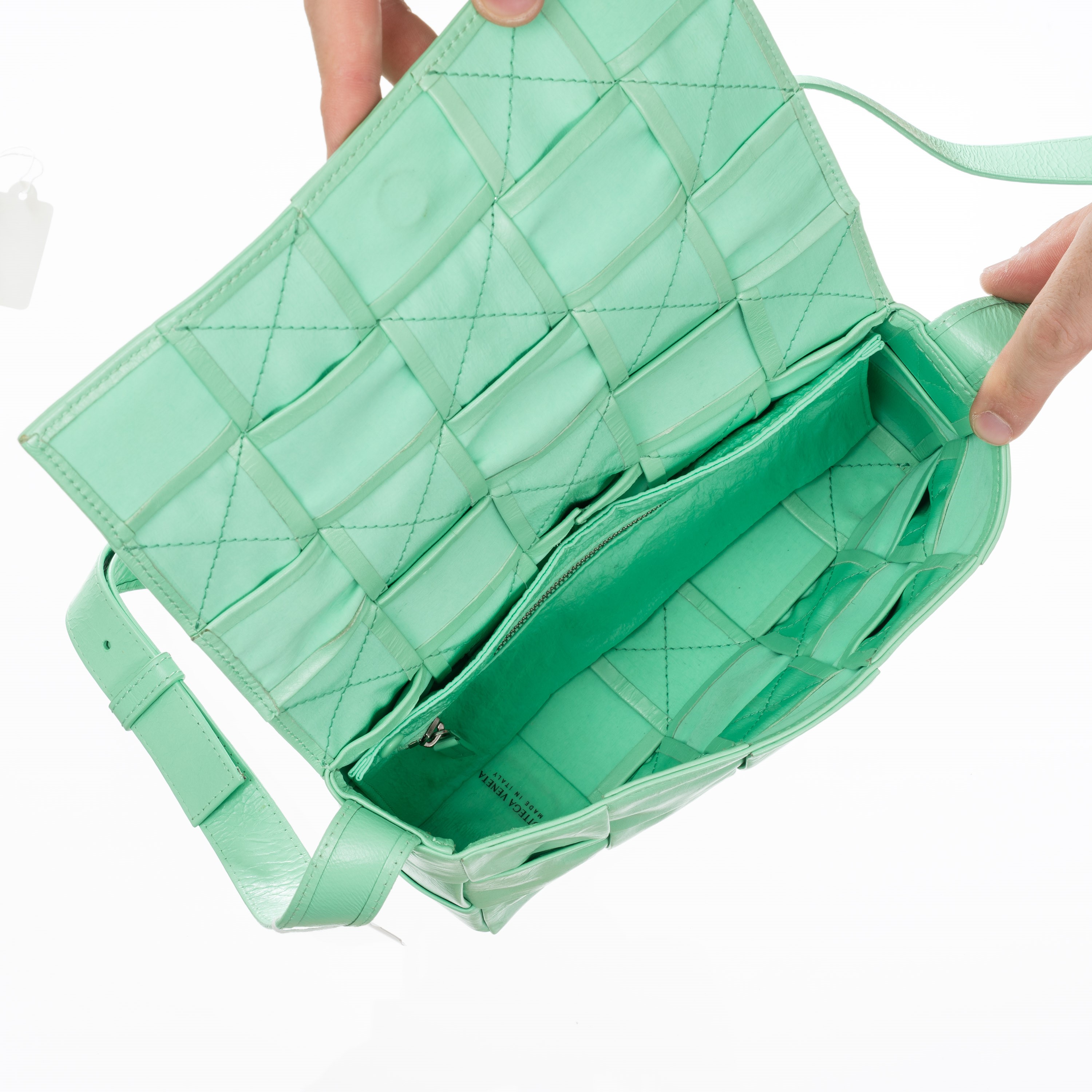 Bottega Veneta - Stretch Cassette borsa a tracolla in pelle con intreccio color menta