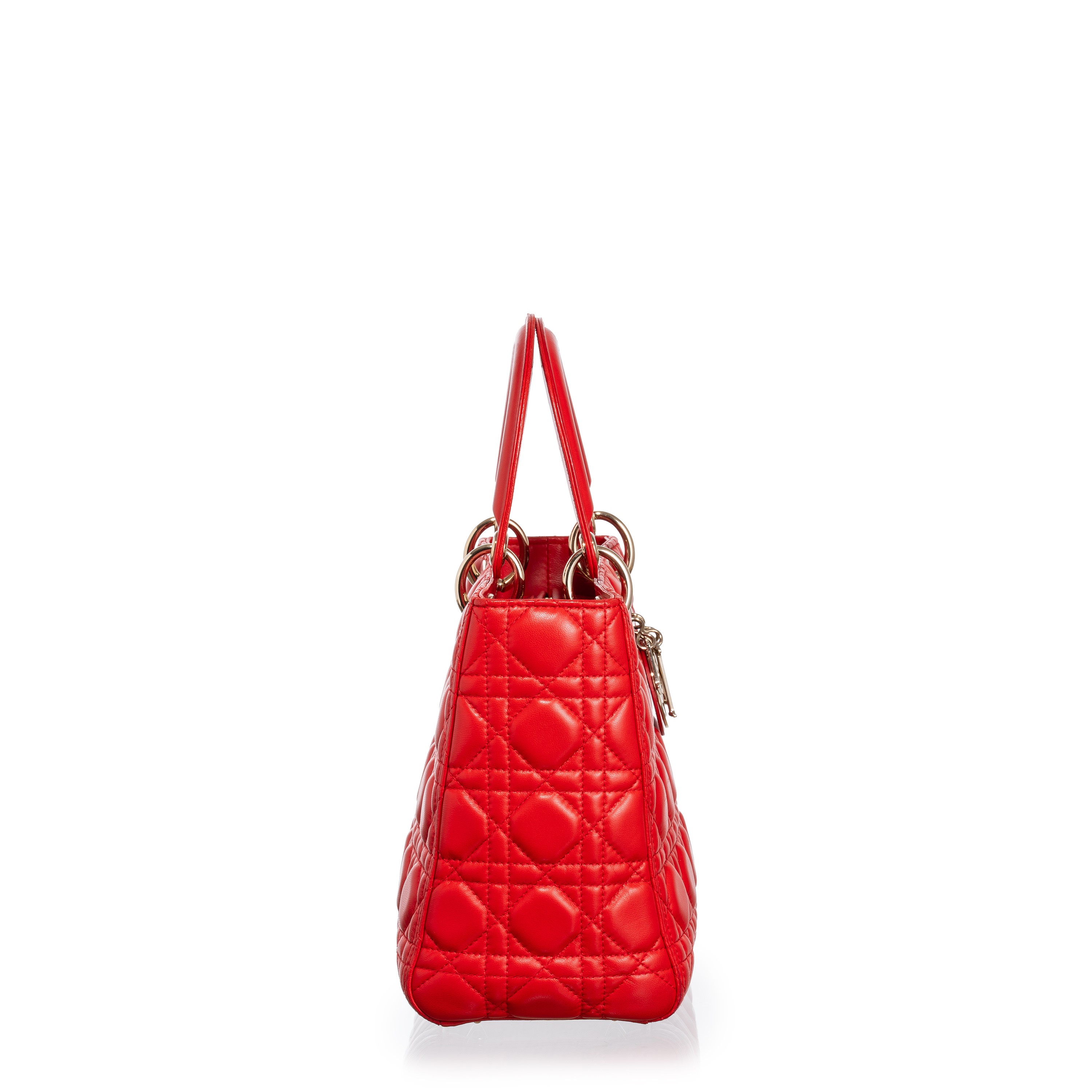 Dior, Lady Dior Medium, borsa in pelle d’agnello corallo con metalleria champagne, 2019