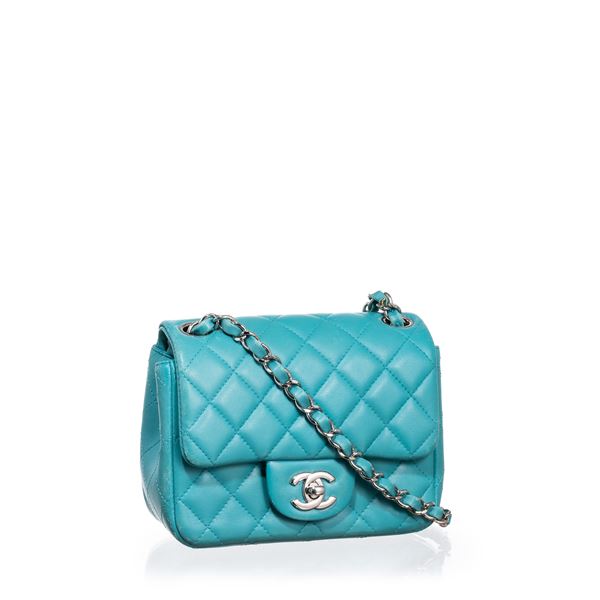 CHANEL - CHANEL MINI SQUARE IN PELLE D’AGNELLO MATELASSÉ COLOR AZZURRO - 2014