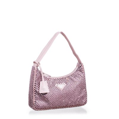 Mini borsa Re-Edition 2000 in raso con cristalli rosa alabastro