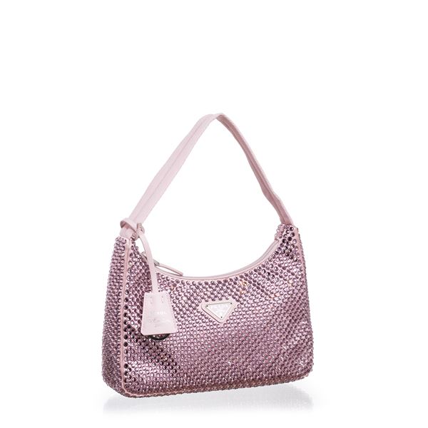 PRADA - PRADA MINI BORSA RE-EDITION IN RASO CON CRISTALLI COLORE ROSA ALABASTRO