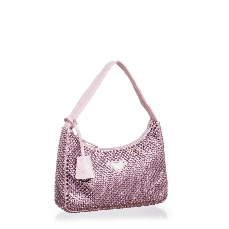 Prada - Mini borsa Re-Edition 2000 in raso con cristalli rosa alabastro