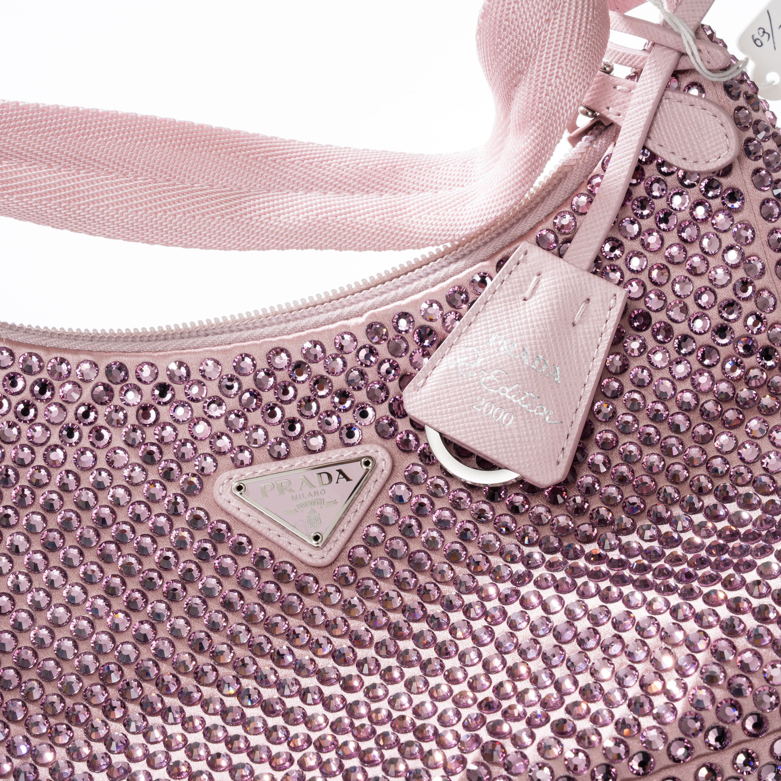 Prada - Mini borsa Re-Edition 2000 in raso con cristalli rosa alabastro