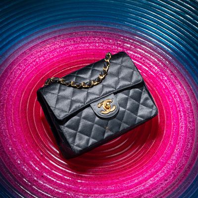 Vintage Mini Square in raso, nero con hardware dorato
