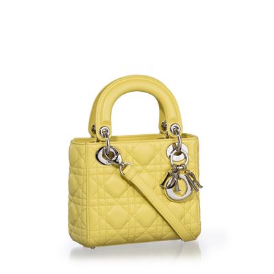 Dior, Lady Dior mini in pelle d’agnello color lime con hardware palladio