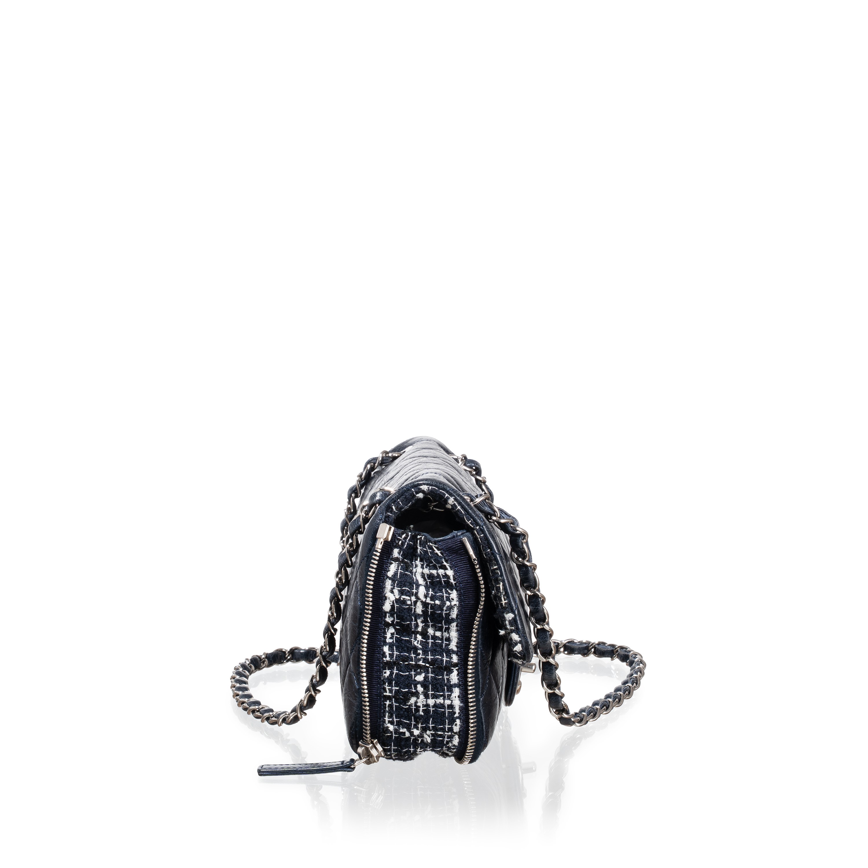 Chanel - Borsa Zipped Tweed Flap Bag in pelle di vitello effetto invecchiato (Blu), 2014