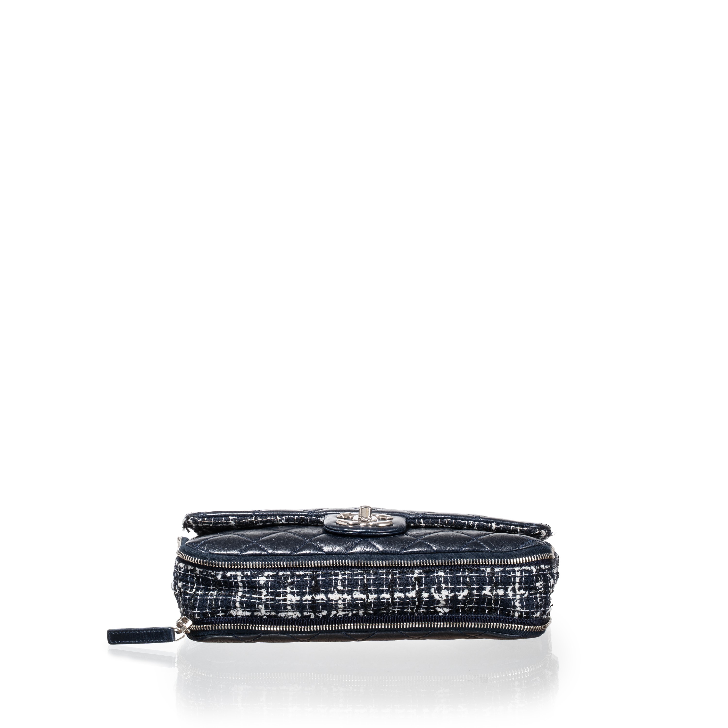Chanel - Borsa Zipped Tweed Flap Bag in pelle di vitello effetto invecchiato (Blu), 2014