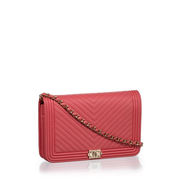 CHANEL - CHANEL WOC BOY CHEVRON IN PELLE D’AGNELLO ROSA E METALLERIA CHAMPAGNE