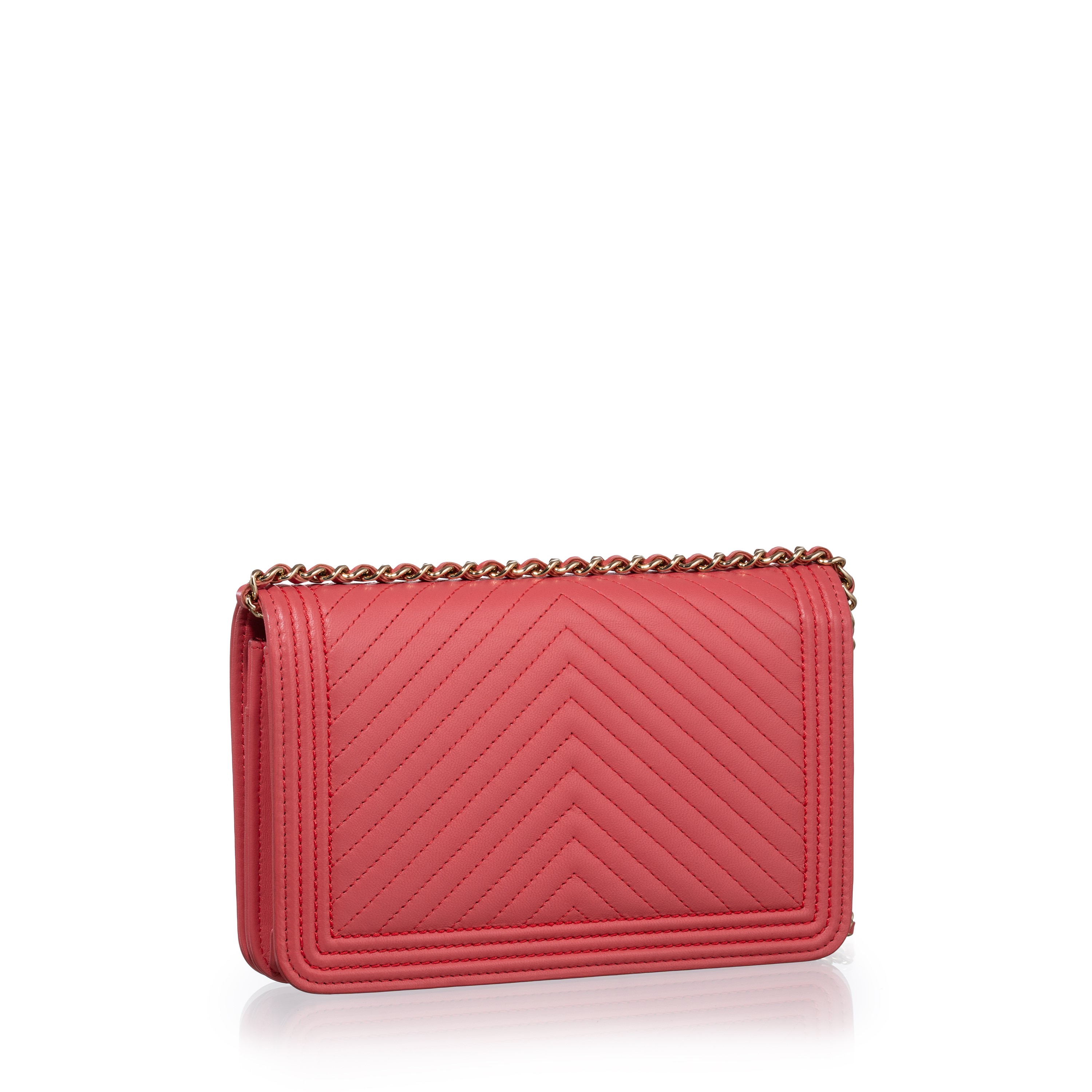 Chanel - WOC Boy Chevron in pelle d’agnello rosa con metalleria champagne