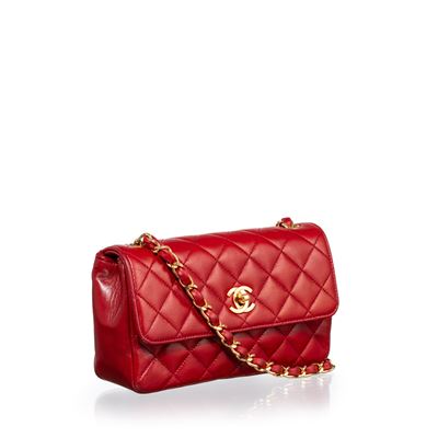Mini Flap vintage in pelle d’agnello rossa con hardware dorato
