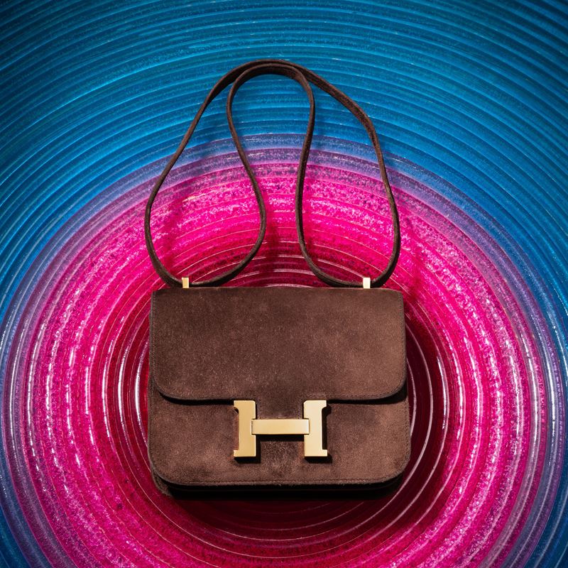 Hermès - Mini Constance 18 in pelle scamosciata marrone con metalleria dorata (2006)