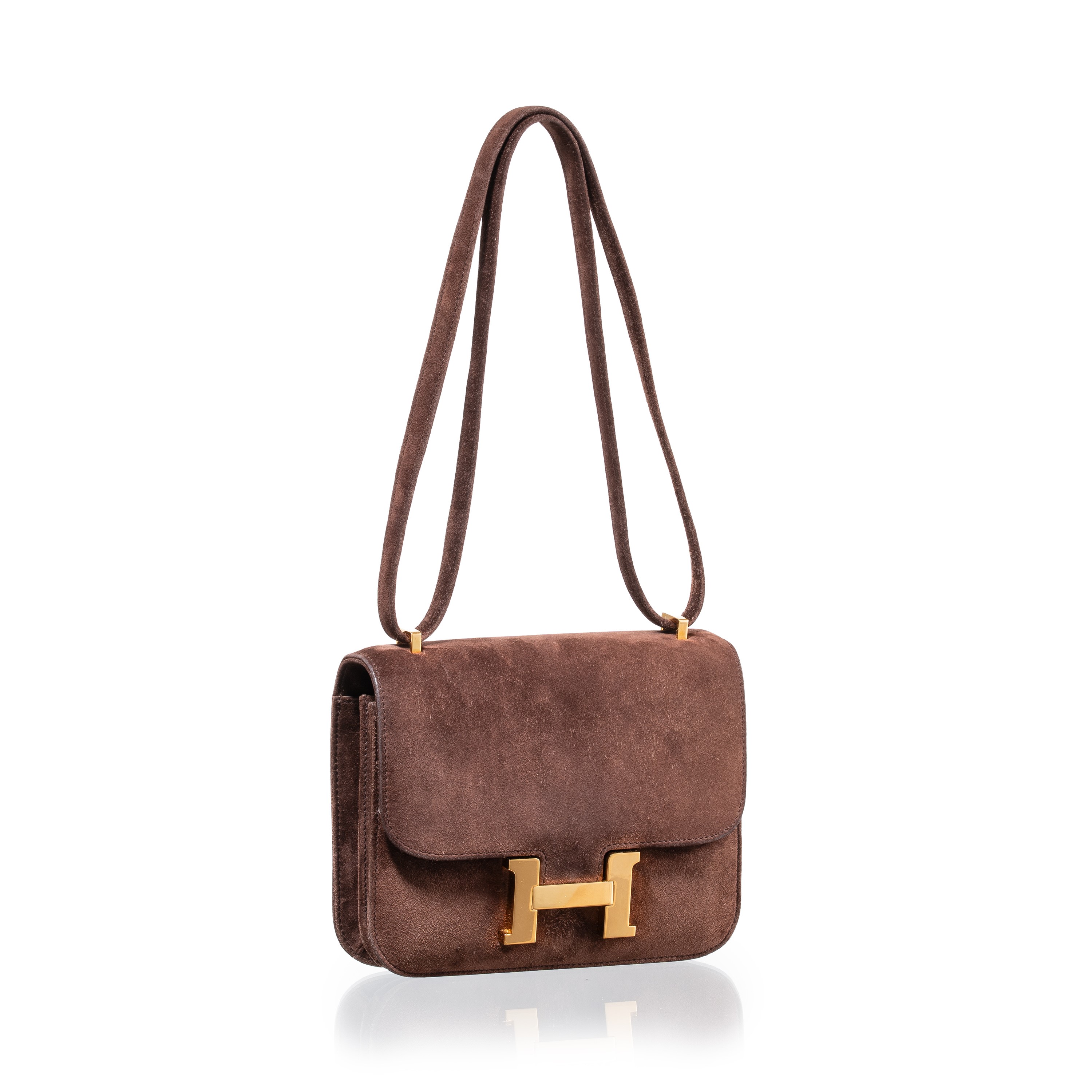 Hermès - Mini Constance 18 in pelle scamosciata marrone con metalleria dorata (2006)