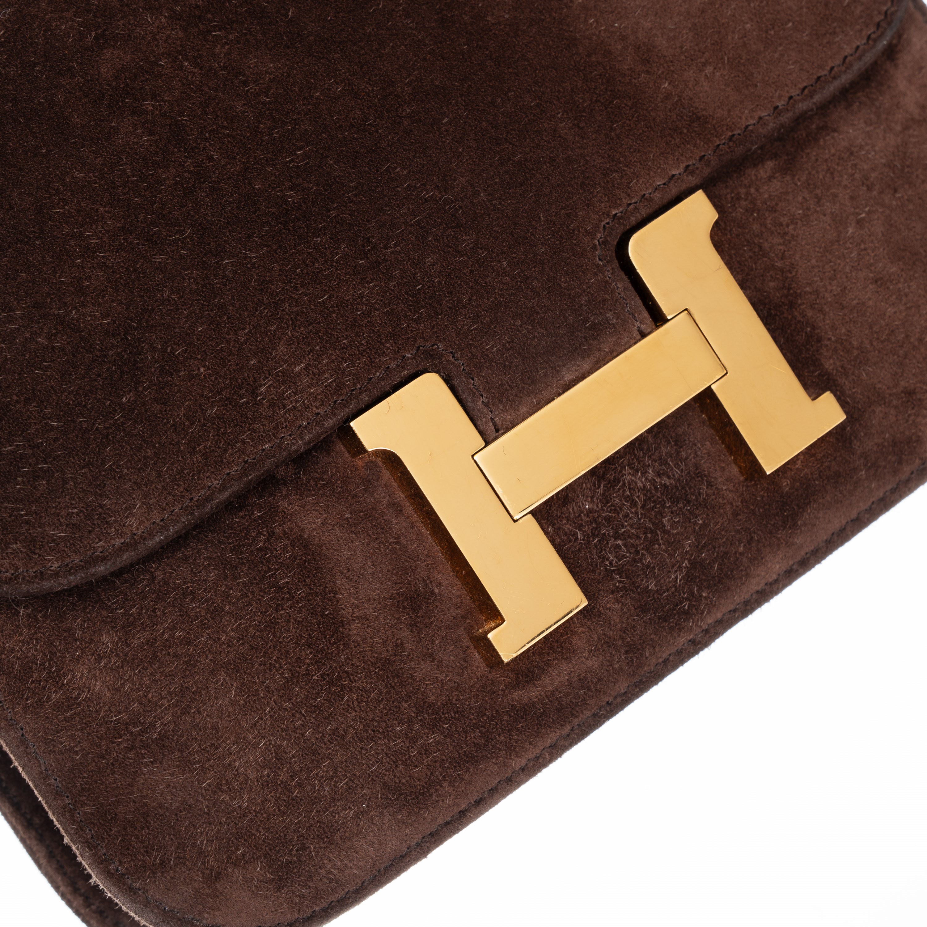 Hermès - Mini Constance 18 in pelle scamosciata marrone con metalleria dorata (2006)