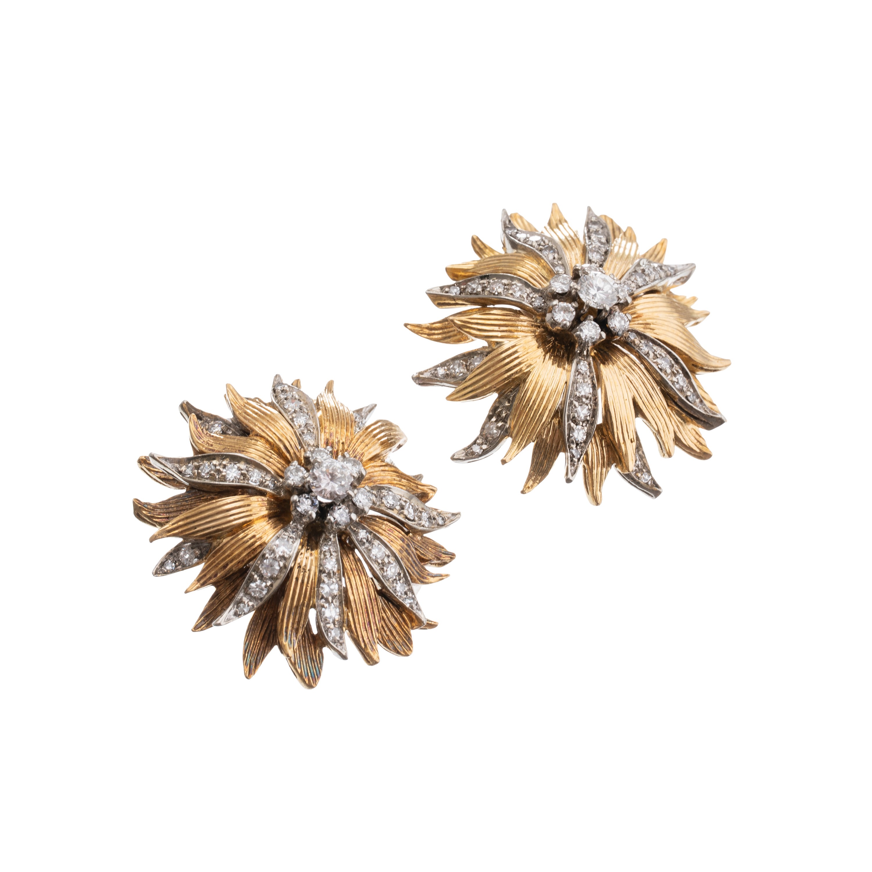 Orecchini in oro giallo e bianco 18 kt con diamanti, certificati LabiGem