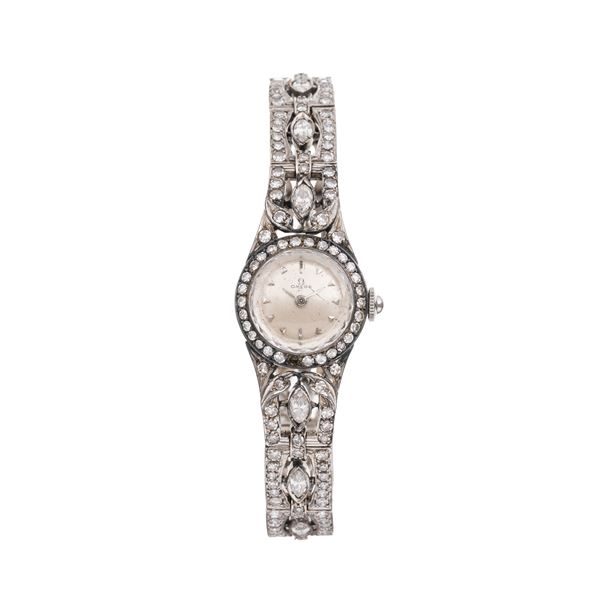 OMEGA - OMEGA - OROLOGIO SOLO TEMPO A CARICA MANUALE IN ORO BIANCO 18 KT CON BRACCIALE INTEGRATO IN ORO BIANCO 18 KT E DIAMANTI