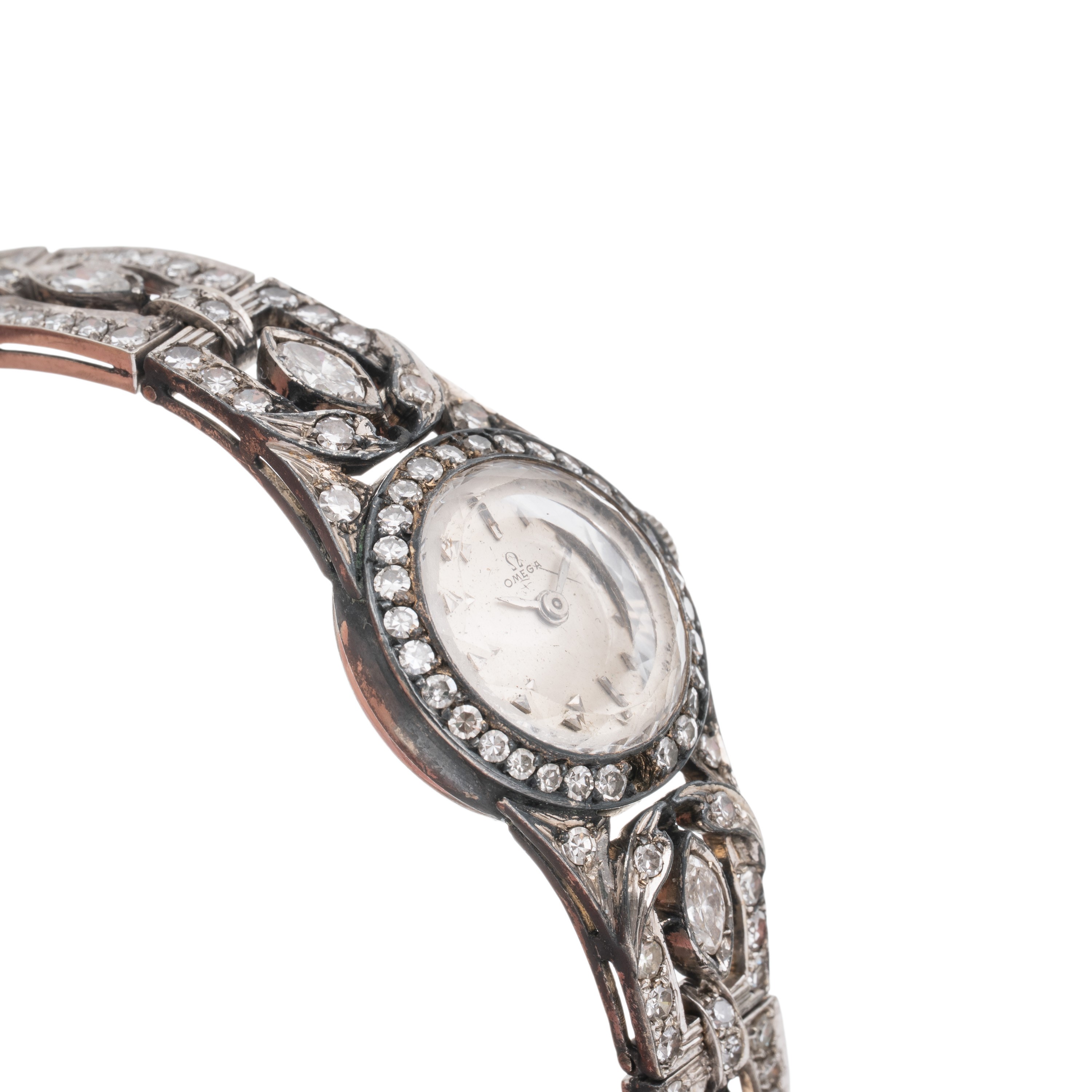 Omega - Orologio solo tempo a carica manuale in oro bianco 18 kt con diamanti, calibro 211