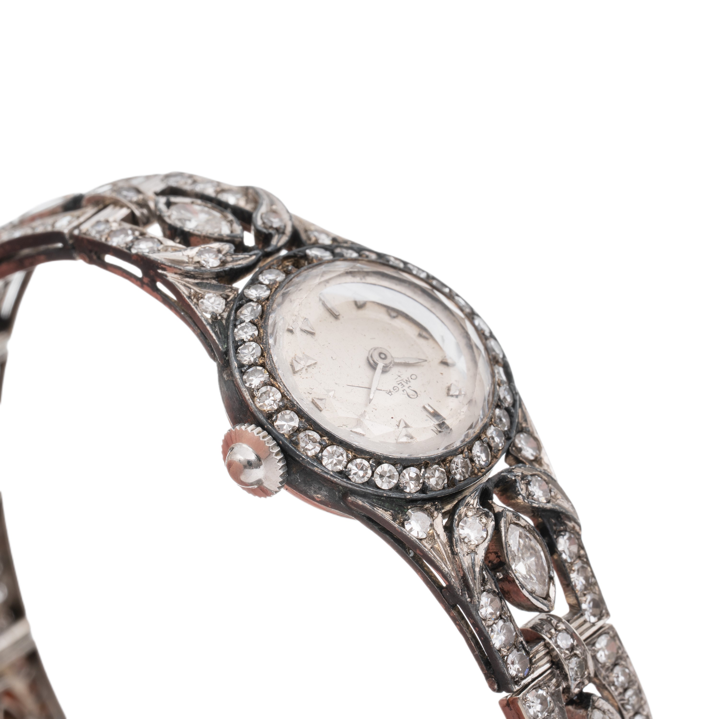 Omega - Orologio solo tempo a carica manuale in oro bianco 18 kt con diamanti, calibro 211