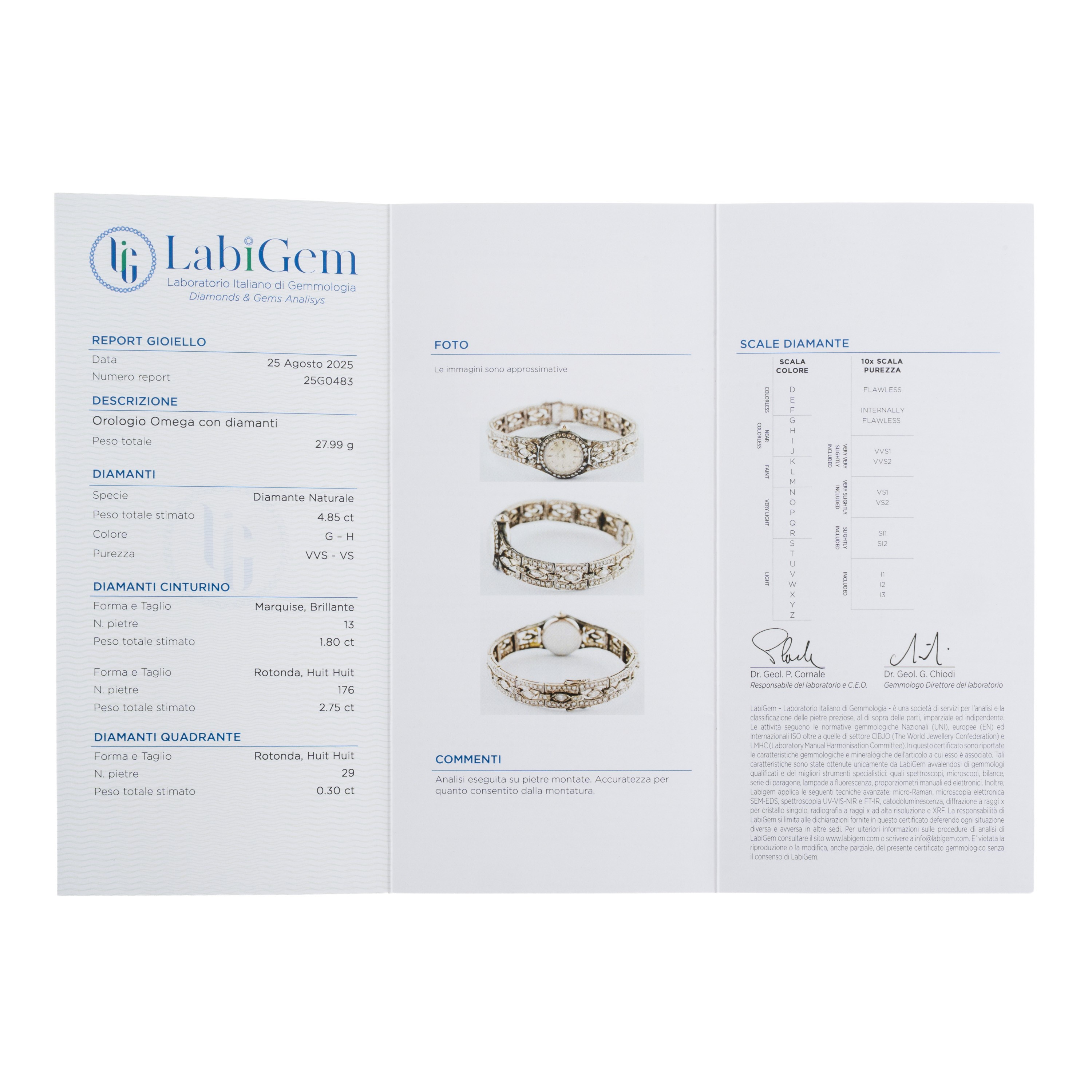 Omega - Orologio solo tempo a carica manuale in oro bianco 18 kt con diamanti, calibro 211