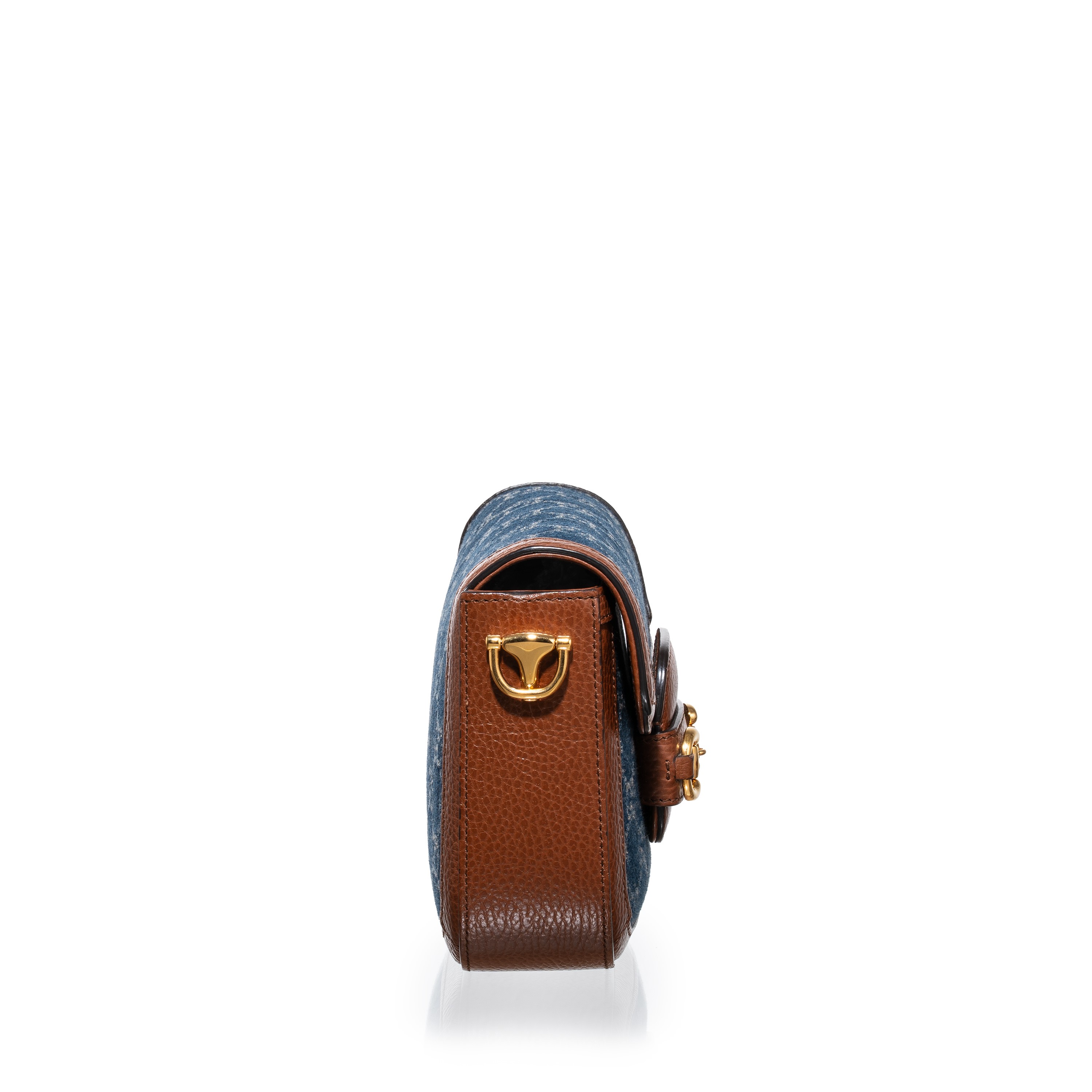 Gucci - Borsa a spalla Horsebit 1955 piccola in denim e pelle con hardware dorato