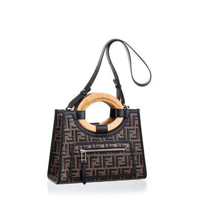 Shopping bag Runway in pelle con stampa FF in rilievo