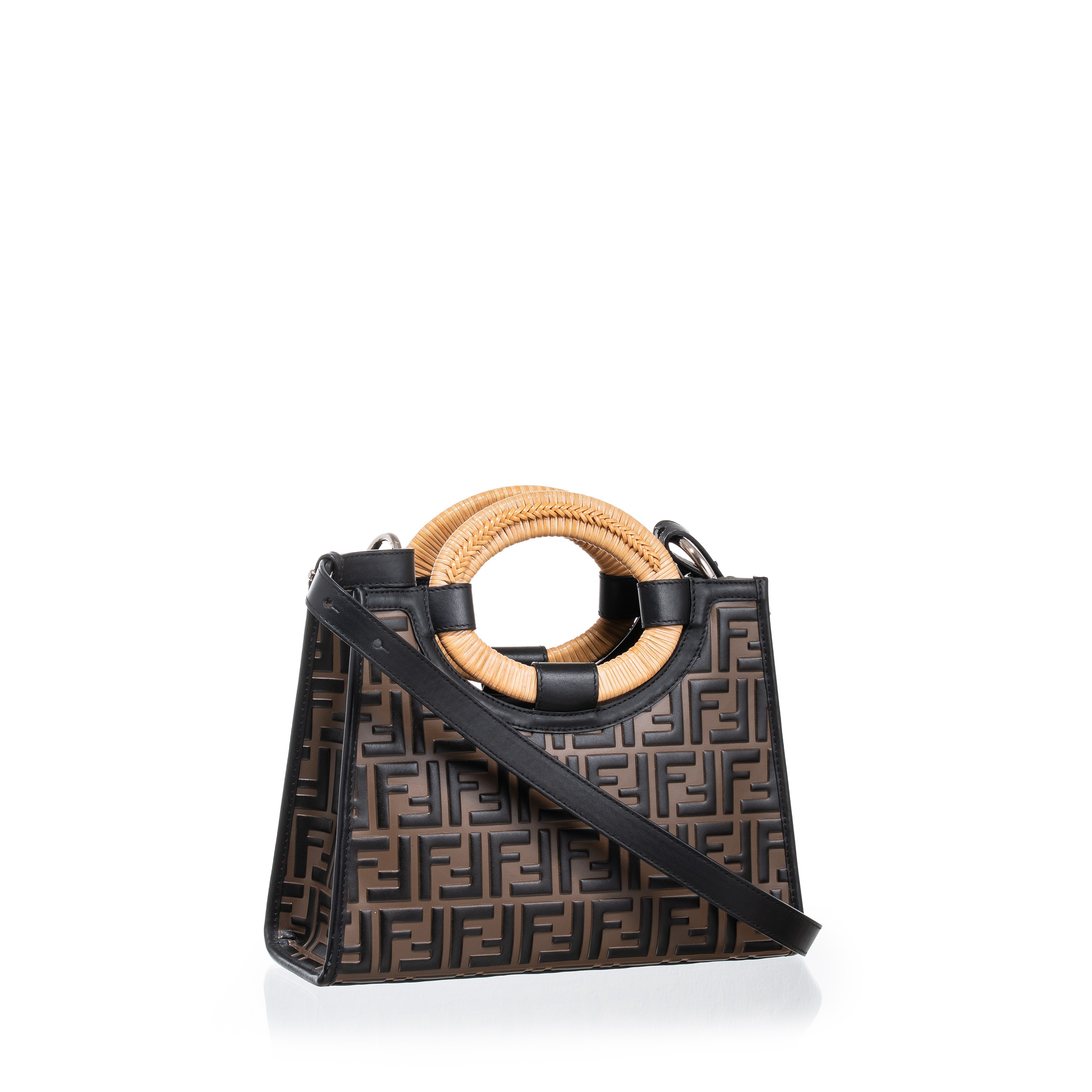 Fendi - Shopping bag Runway in pelle con stampa FF in rilievo