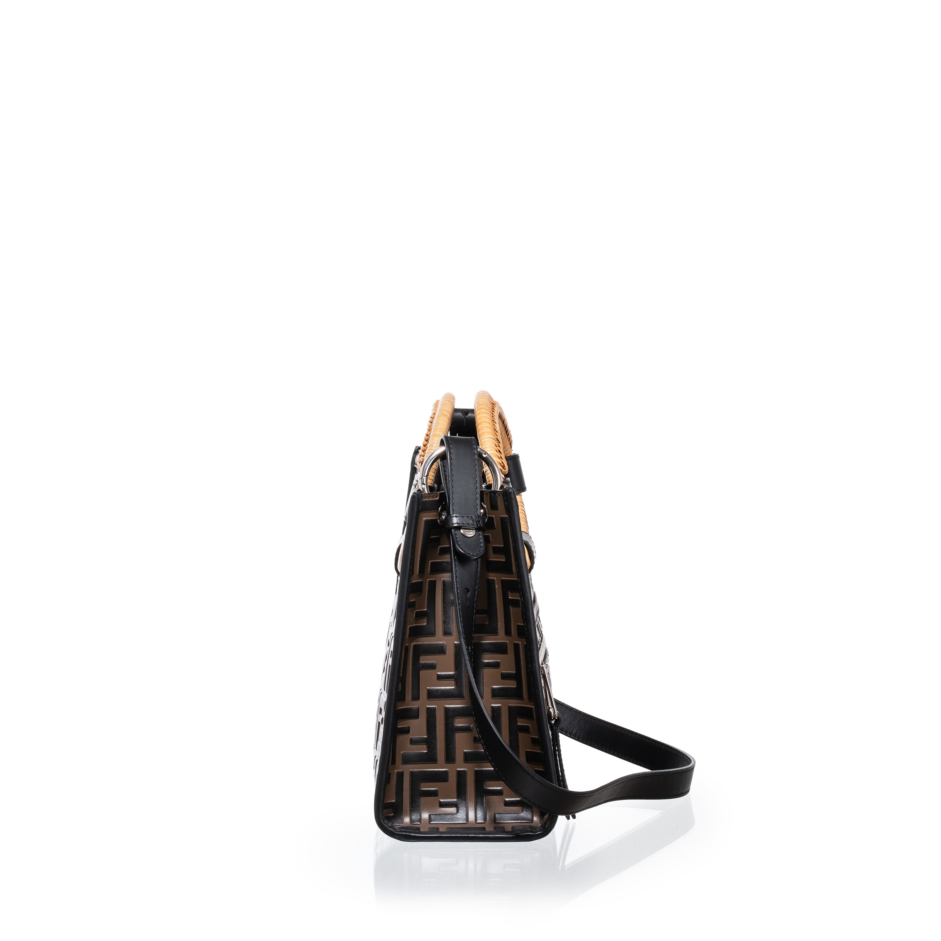 Fendi - Shopping bag Runway in pelle con stampa FF in rilievo