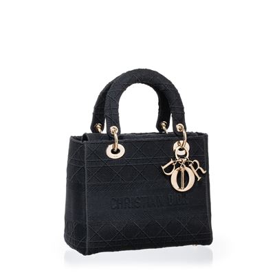 Dior, D-Lite Media in tessuto trama Cannage, nero con hardware champagne (2020)