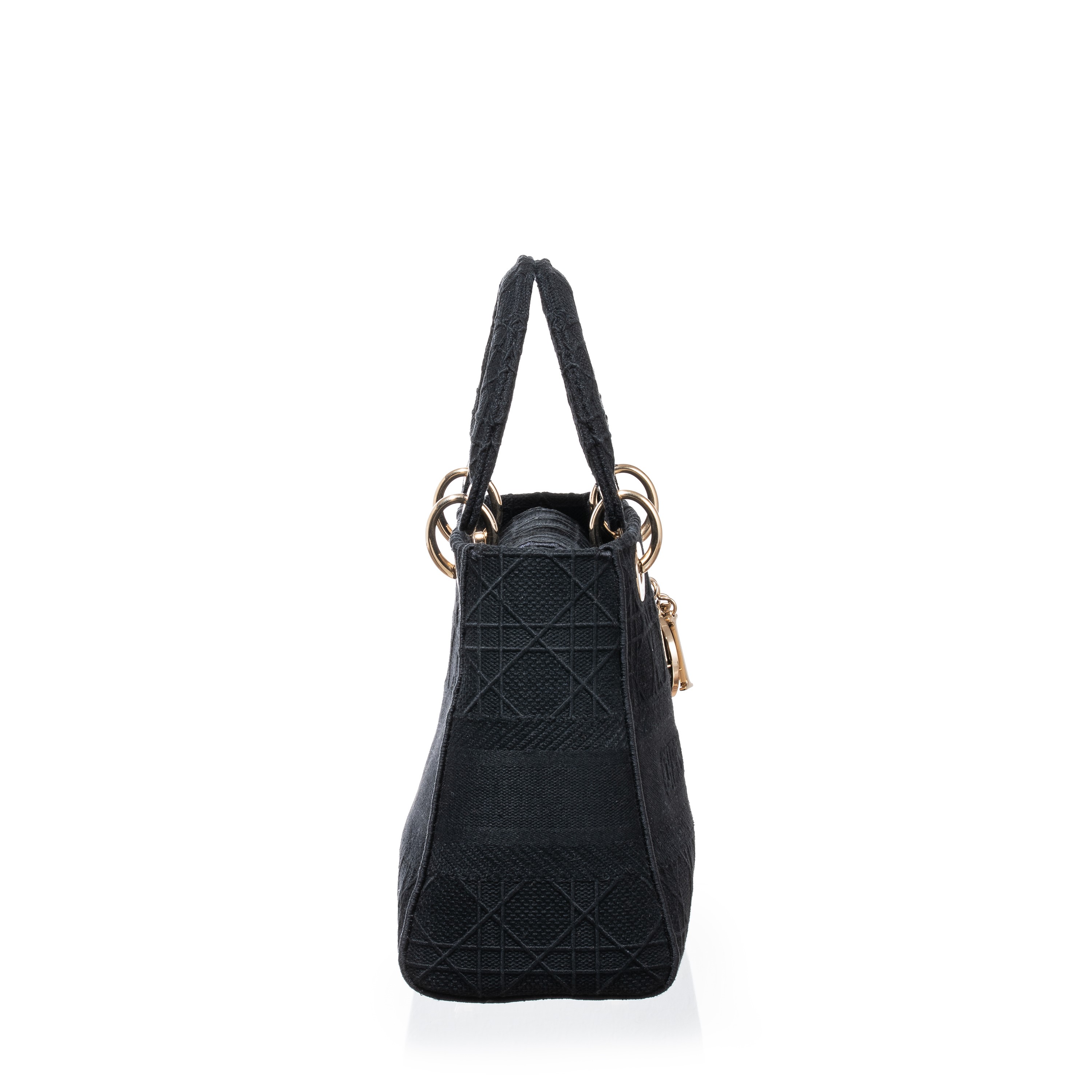 Dior, D-Lite Media in tessuto trama Cannage, nero con hardware champagne (2020)